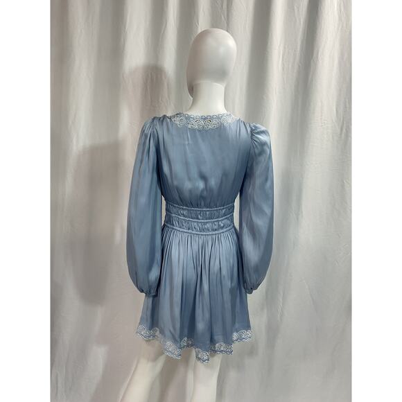Maje 'Rianny' Blue Lace Trim Long Sleeve Minidress Size 4 - Picture 3 of 5